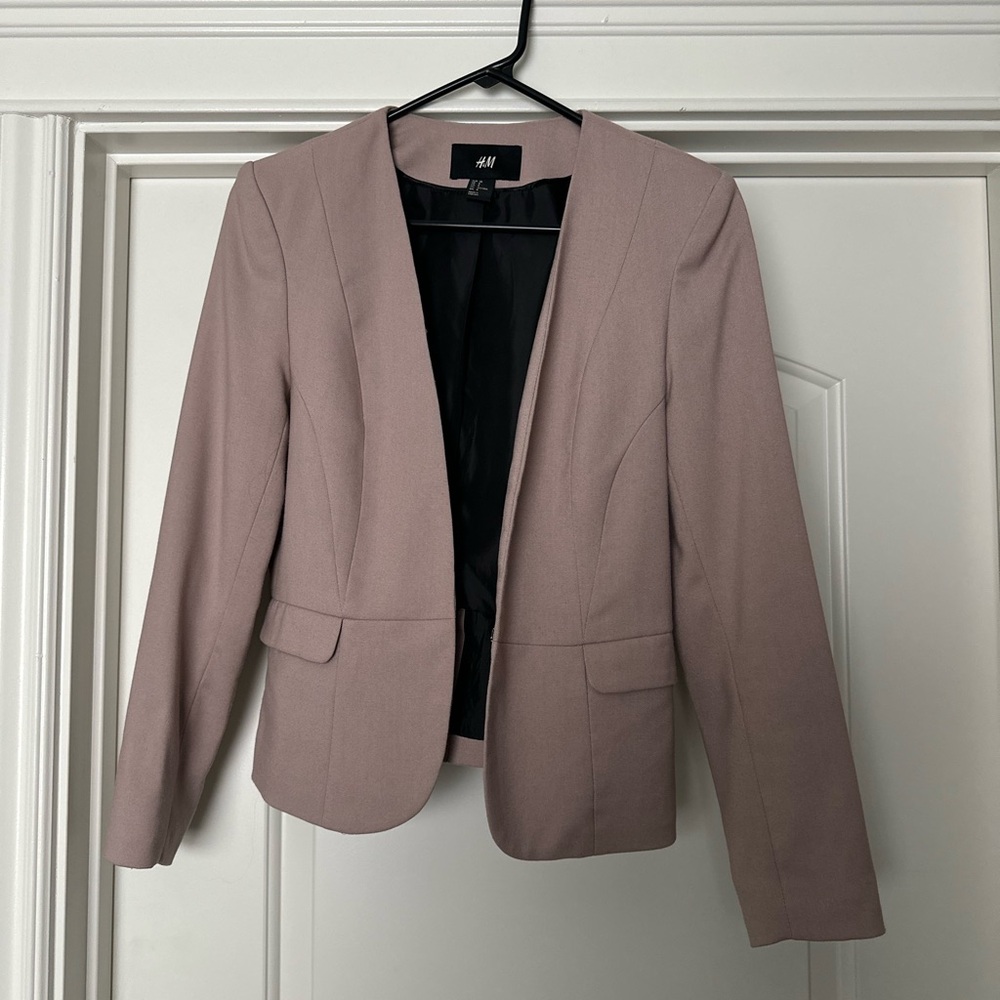 H&M Blush Tailored Blazer with Narrow Lapels
